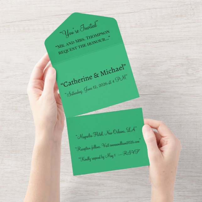 Green Minimalist All In One Wedding Invitation (Tearaway)
