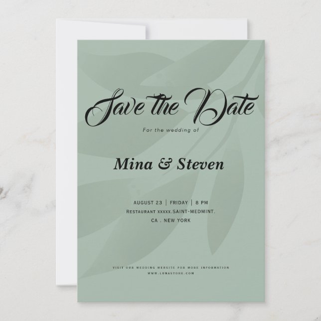 Green Minimalist bohemian botanical greenery  Save The Date (Front)
