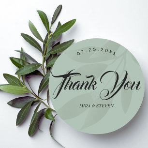 Green Minimalist bohemian thank you wedding Classic Round Sticker