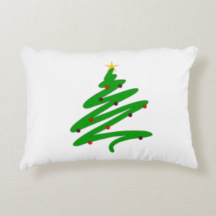 Green Minimalist Christmas Tree Doodle Decorative Cushion