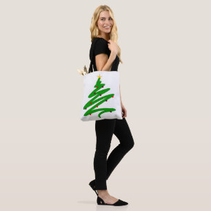 Green Minimalist Christmas Tree Doodle Tote Bag