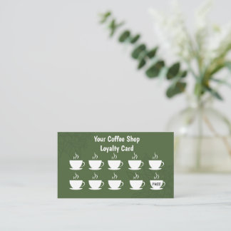 Green Minimalist Coffee Cups Coffee Loyalty Card