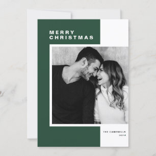 Green Minimalist Colour Block Merry Christmas Phot Holiday Card