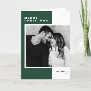 Green Minimalist Colour Block Merry Christmas Phot Holiday Card