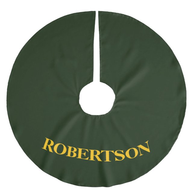 Green minimalist custom name  brushed polyester tree skirt (Front)