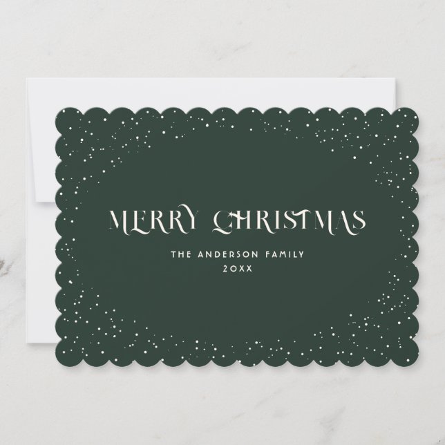 Green Minimalist Elegant Snow Merry Christmas Card (Front)