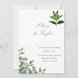 Green Minimalist Floral greenery eucalyptus  Invitation