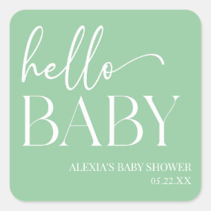 Green Minimalist Hello Baby Baby Shower Square Sticker