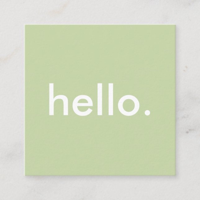 Green Minimalist Hello Square Business Card (Front)