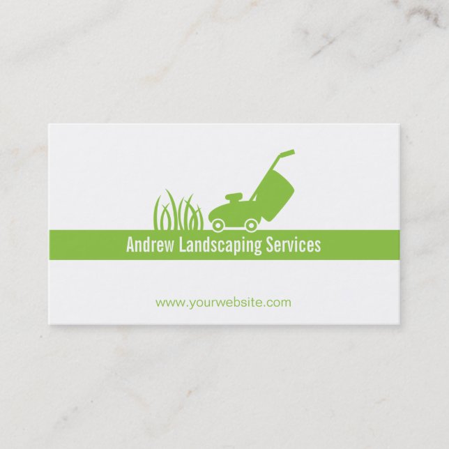 Green Minimalist Landscaping Services, Lawn Mower Business Card (Front)