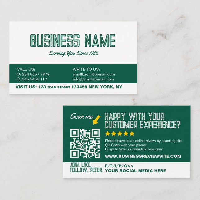 Green minimalist modern QR Code Business Card (Front/Back)