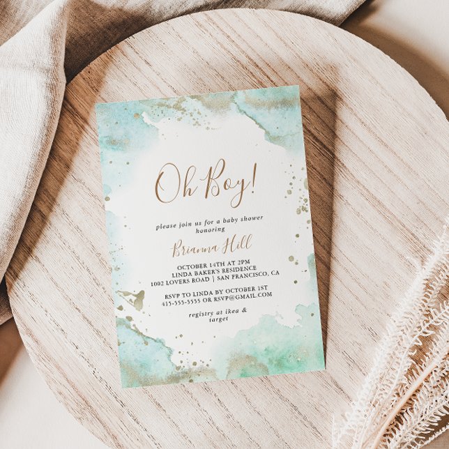 Green Minimalist Oh Boy Baby Shower Invitation (Creator Uploaded)