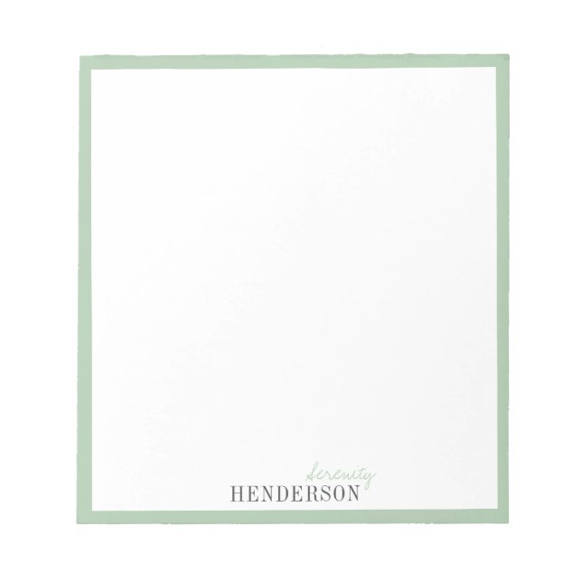 Green Minimalist personalised stationery Notepad (Front)