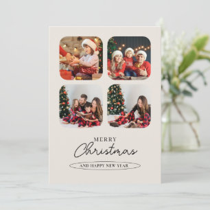 Green Minimalist Photo Collage Merry Christmas  Holiday Card