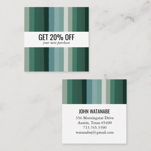 Green Minimalist Stripes Handmade  Discount Card (Front/Back)