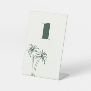Green Minimalist Tropics Wedding Table Number Pedestal Sign