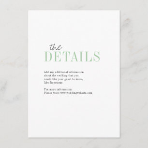 Green minimalist typographic wedding detail card