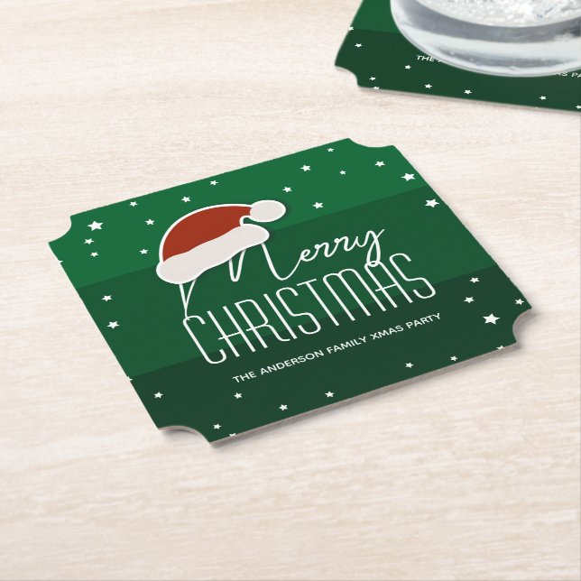 Green Minimalist Typography Merry Christmas Party Paper Coaster (Angled)