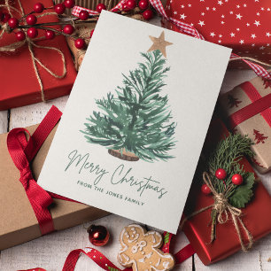 Green Minimalist Vintage Christmas Tree  Holiday Card
