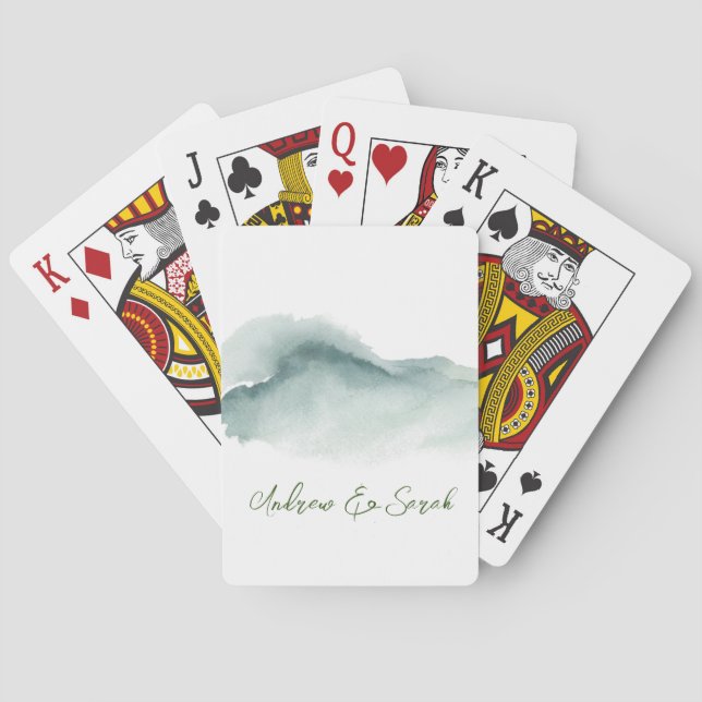 Green Minimalist Wedding  Playing Cards (Back)
