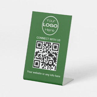 Green Minimalistic Business Logo and QR Code  Pedestal Sign