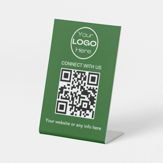 Green Minimalistic Business Logo and QR Code  Pedestal Sign (Front)