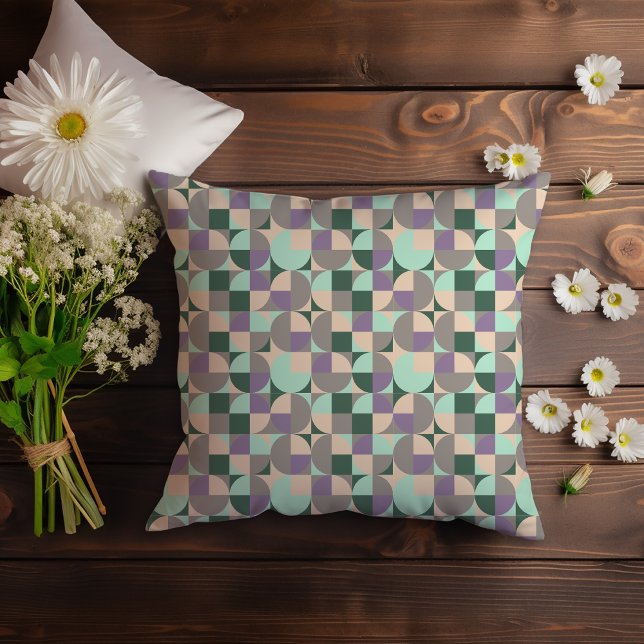 Green mint beige abstract geometric pattern cushion (Creator Uploaded)