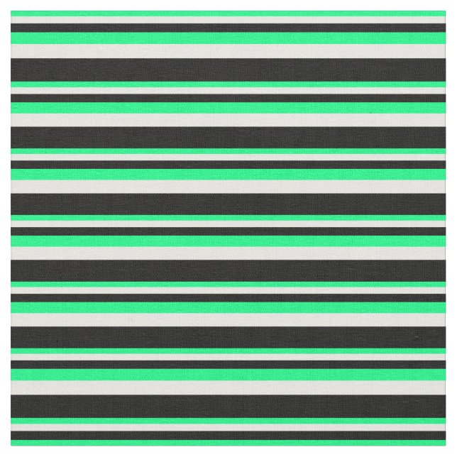 Green, Mint Cream, and Black Stripes Fabric (Close Up)