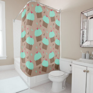 Green Mint Cupcake Shower Curtain