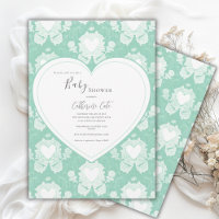 Green Mint Floral Whimsical Heart Baby Shower