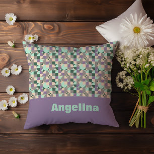 Green mint lavender abstract geometric pattern cushion