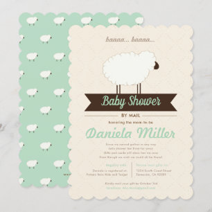 Green Mint Little Lamb Baby Shower by Mail Invitation