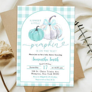 Green mint Preppy Pumpkin Fall Baby Shower Invitation