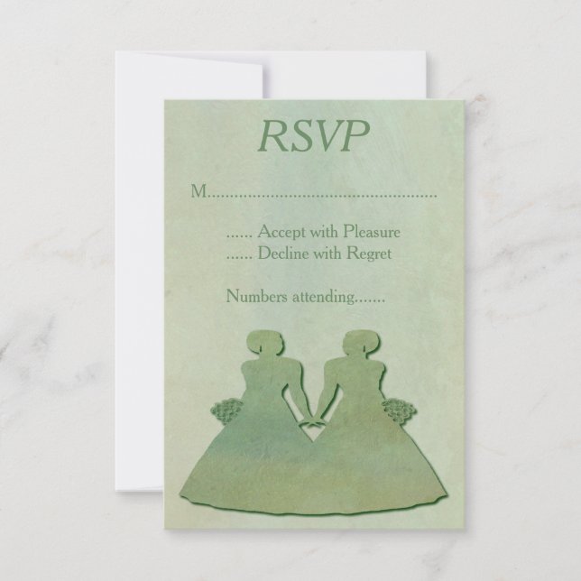 Green Mint Rustic Lesbian Wedding RSVP (Front)