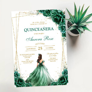 Green Mis Quince Quinceañera Birthday Invitation
