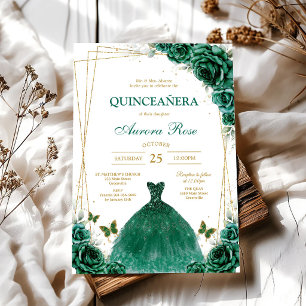 Green Mis Quince Quinceañera Birthday Invitation