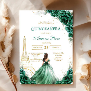 Green Mis Quince Quinceañera Birthday Invitation