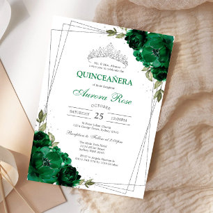 Green Mis Quince Quinceañera Birthday Invitation