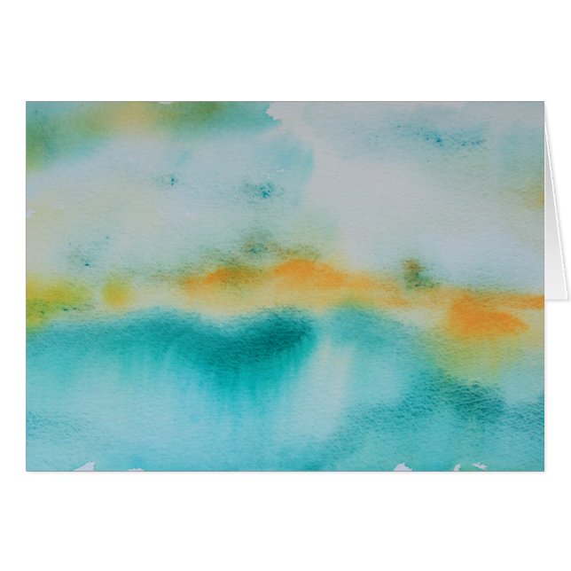 Green Misted Orange Horizon Watercolor Landscape (Front Horizontal)