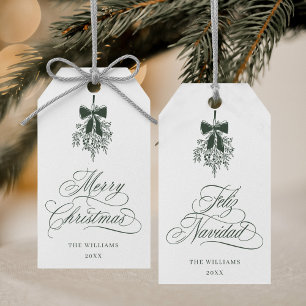 Green Mistletoe Merry Christmas   Feliz Navidad    Gift Tags