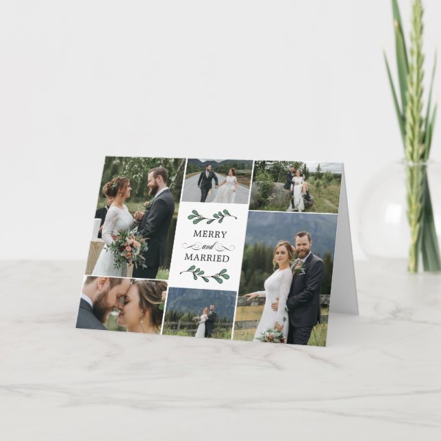 Green Mistletoe Merry Married Christmas Thank You Card (Front)