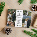 Green Mistletoe Merry Married Photo Christmas  Thank You Card<br><div class="desc">Photo collage thank you wedding card to say thank you and wish your wedding guests merry Christmas. Add four of your own wonderful wedding photos and a personal thank you message and wishes for the holidays and new year on one side, and a larger photo on the other side. Add...</div>