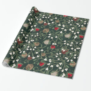 Green Mistletoe & Ornament Christmas Wrapping Paper