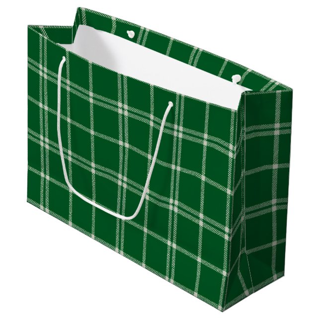 Green Mistletoe Plaid Large Gift Bag (Front Angled)