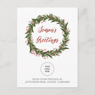 Green Mistletoe Wreath Company Logo Business  Holiday Postcard