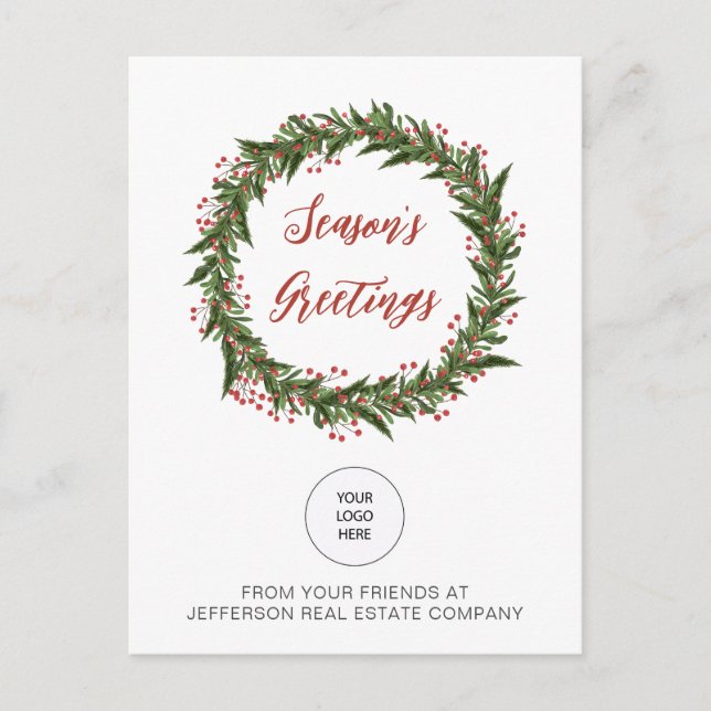 Green Mistletoe Wreath Company Logo Business  Holiday Postcard (Front)