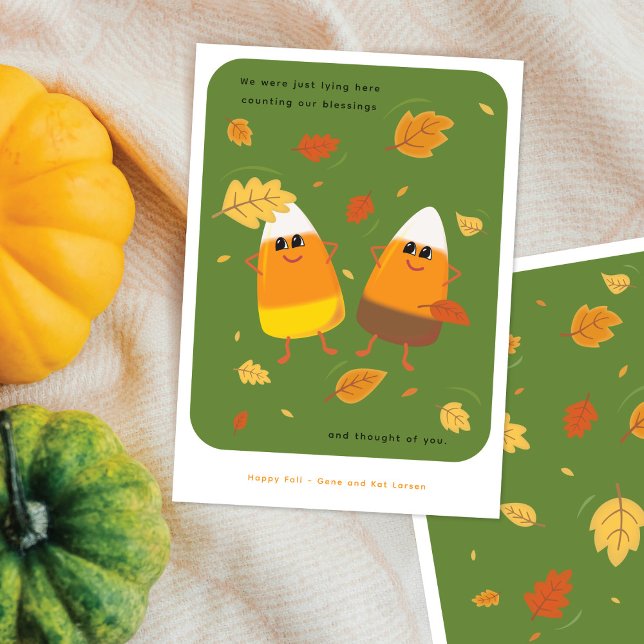 Green | Mixed Candy Corn Couple | Fall Holiday Card (Creator Uploaded)