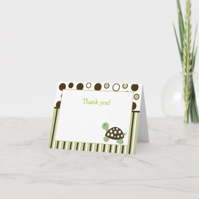 Green Mod Dot Turtle Folded Thank you note Card (Front)