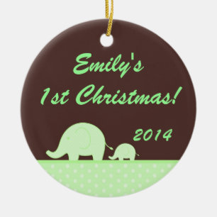 Green Mod Elephant Jung Personalised Name Ornament