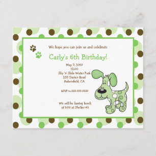 GREEN MOD PUPPY Boy or Girl Birthday Invitations